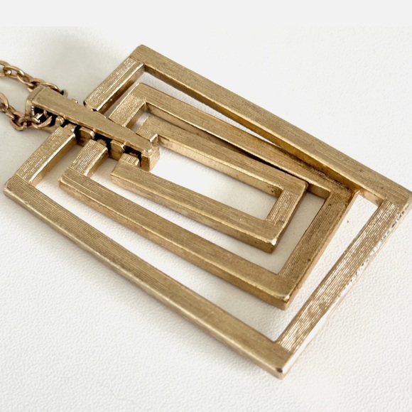 Vintage Sarah Coventry Large Gold Tone Chunky Modernist Rectangle Necklace 24" - Picture 3 of 5